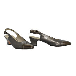 A4 Auth SALVATORE FERRAGAMO Copper Cap Toe Low Block Heel Slingback Pump Size 6B